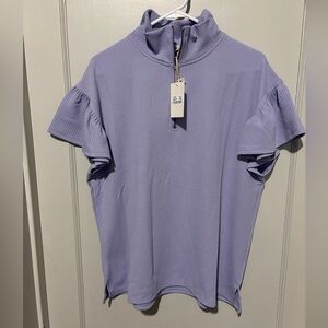 Grace and Emma Quarter Zip Ruffle Sleeve Women's Top